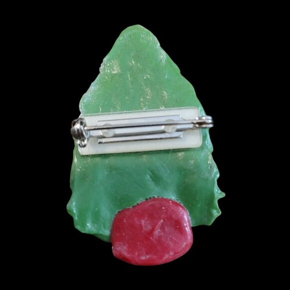 Vintage Plastic Clay Christmas Tree Brooch Pin With Red Baubles Safety Clasp 2" - Picture 2 of 3
